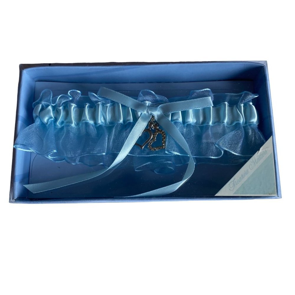 NEW NIB Treasure Masters Dangling Hearts Blue Wedding Reception Garter‎ One Size